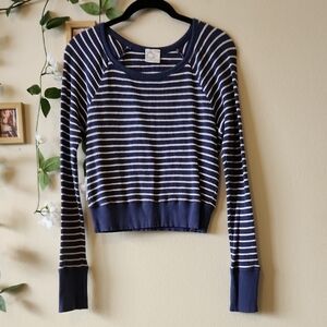 Aerie Wow! Navy Waffle Long Sleeve Crop Top - L